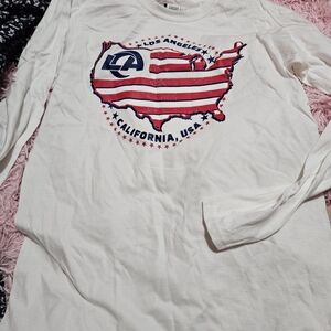 NFL White Long Sleeve Tee with Red and Blue Los Angeles Rams Graphic